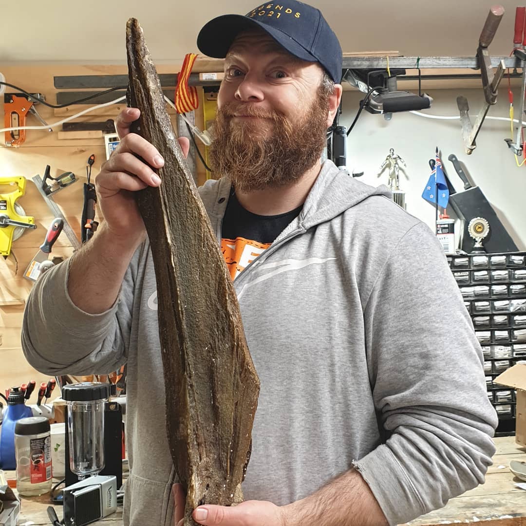 Big fossil whale bone! 🐋 

The rain was too heavy for a fossil hunt but still managed to get a bit of whale skull! This was dredged up from 1000m deep and is fully fossilized. It was dropped off today by Pete and is in great condition!

It measures 700mm in length and is very solid. Some cool foramen and other features are visible, I'll have to try and figure out what their proper names are.

It doesnt look to have suffered much bioerosion which sometimes happen with these bones from the depths. Bioerosion in bone is when organisms start breaking it down which leads to a loss of detail.

Thanks for the amazing gift Pete!

Edit: looks like its a beaked whale 🤩🤩🤩 

  
          